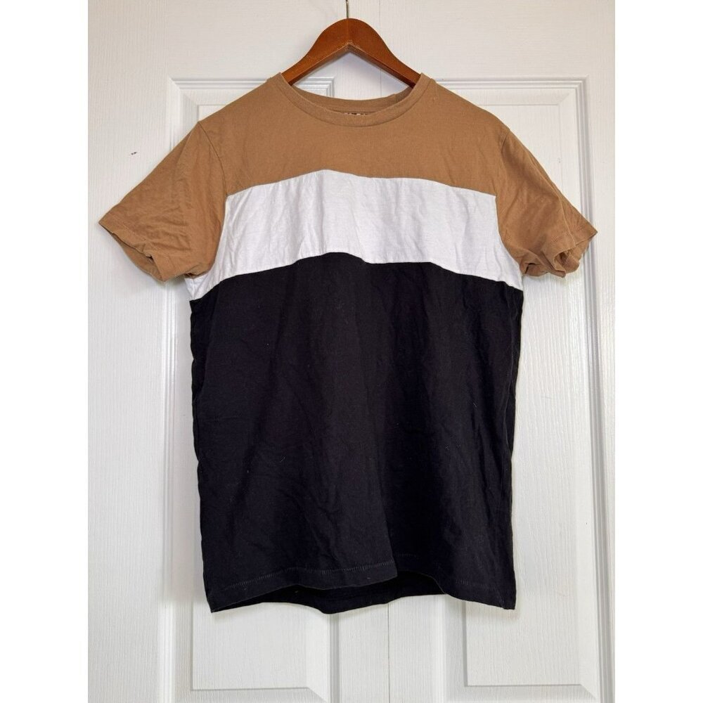 Denim & Flower Ricky Singh Colorblock Tee Tan White Black Mens Medium